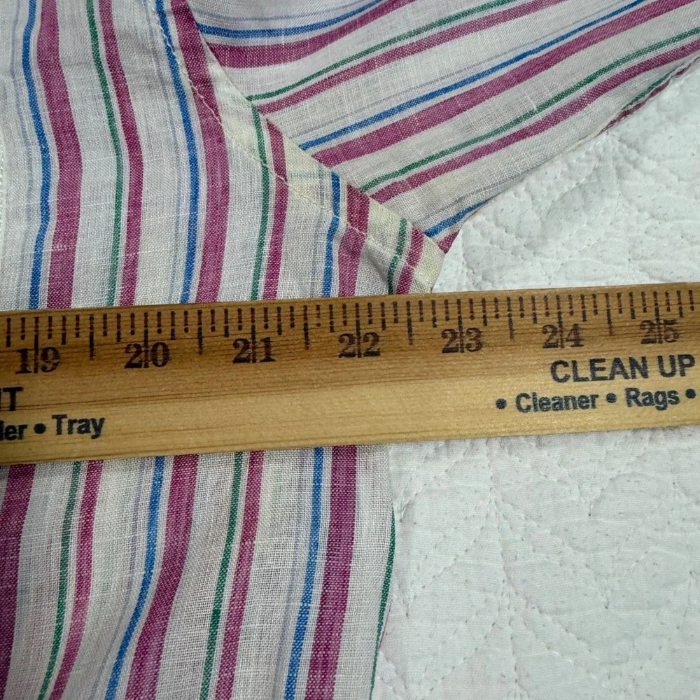 Façonnable Club Button Up Shirt Mens L Stripe 100% Linen‎ Elbow Patch Preppy EUC